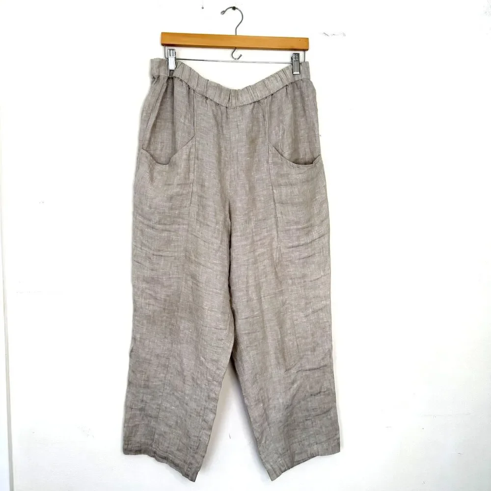 Quince Women's 100% Linen Pants Size XL Tan Relaxed Lightweight Pockets Boho